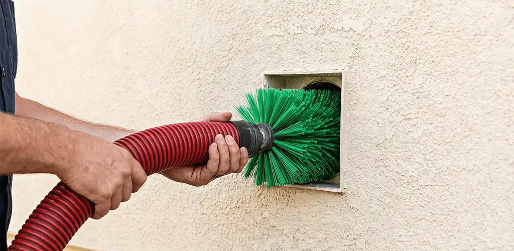Air duct cleaning brush removing debris from a vent opening in Orlando, FL