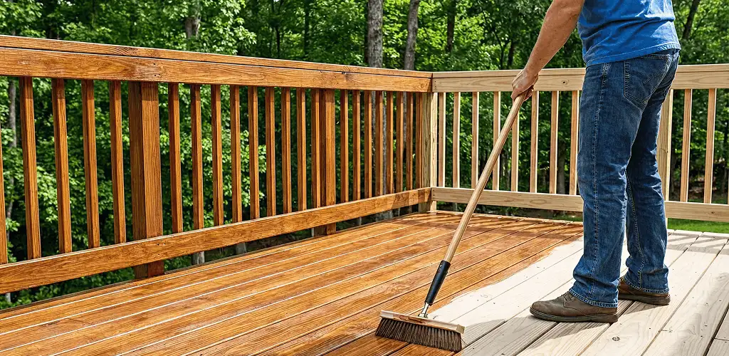 Deck staining and sealing application on a wood deck in Orlando, FL